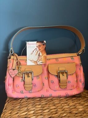 Dooney & Bourke NEVER USED IT Bubble Gum Multi-Logo Shoulder Bag with Tan strap